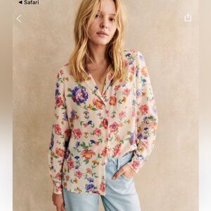 Sezane Silk Florence Blouse in Monday Floral Print Size 36 NWOT